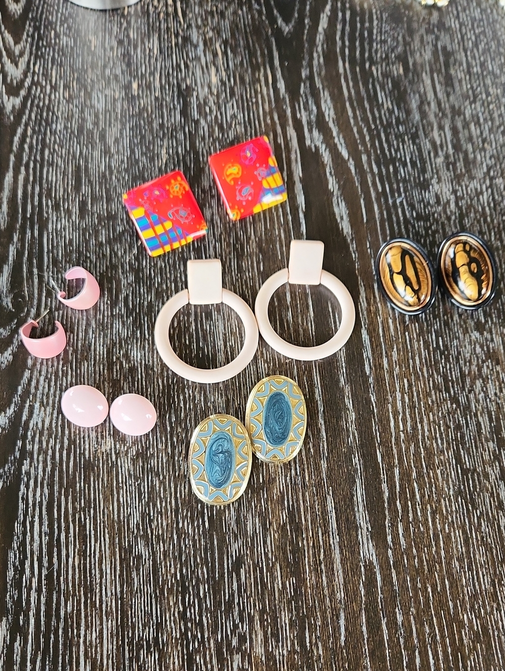 Mixed Nostalgic 80s 90s Earring Lot - Pink, Red, Blue Enamel, Gold